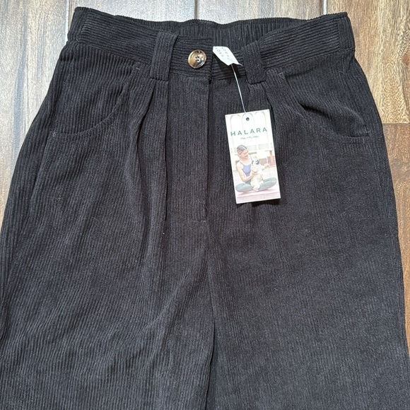 NWT HALARA Black Loose Fit Corduroy Pants with Pleats S - Picture 3 of 15